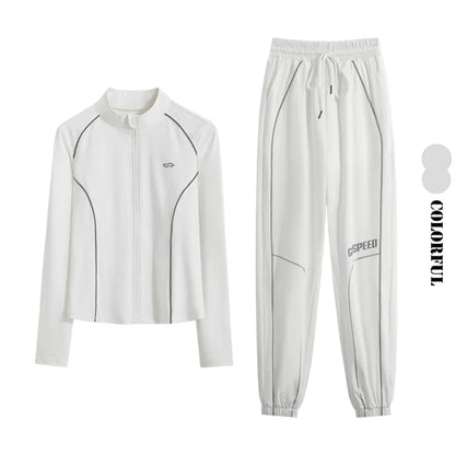 Women's 2-Piece Zipper Gym Set: High Waist Tracksuit & Jacket