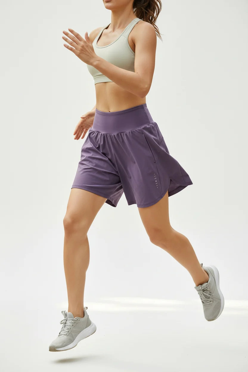 Women's High-Waist Quick-Dry Running Shorts with Pockets