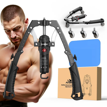 Adjustable Hydraulic Arm & Chest Trainer with Ab Roller
