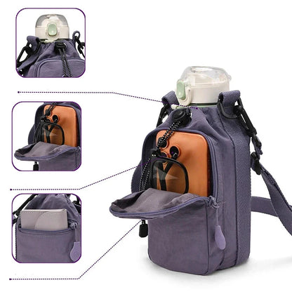 Portable Water Bottle Carrier with Phone Pocket & Strap