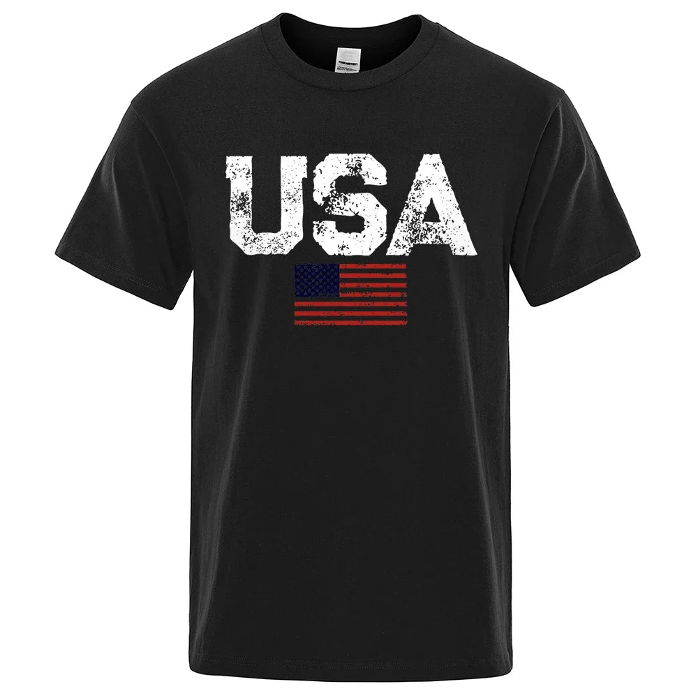 Vintage USA Flag Hip Hop Breathable Cotton Oversized T-Shirt