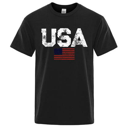 Vintage USA Flag Hip Hop Breathable Cotton Oversized T-Shirt