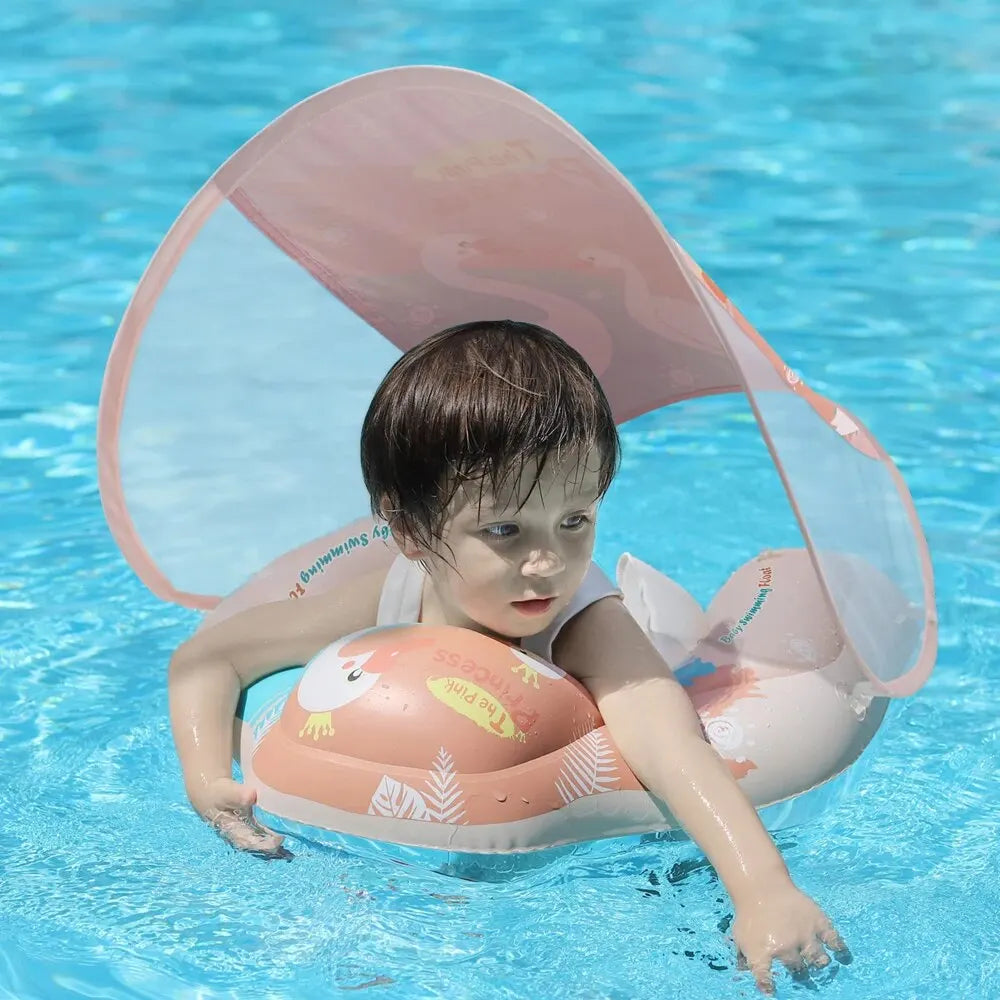 Sun Protection and Fun Inflatable Baby Swim Ring with Canopy