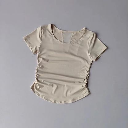 Women's Summer Mesh Yoga Pleated Fitness T-Shirt