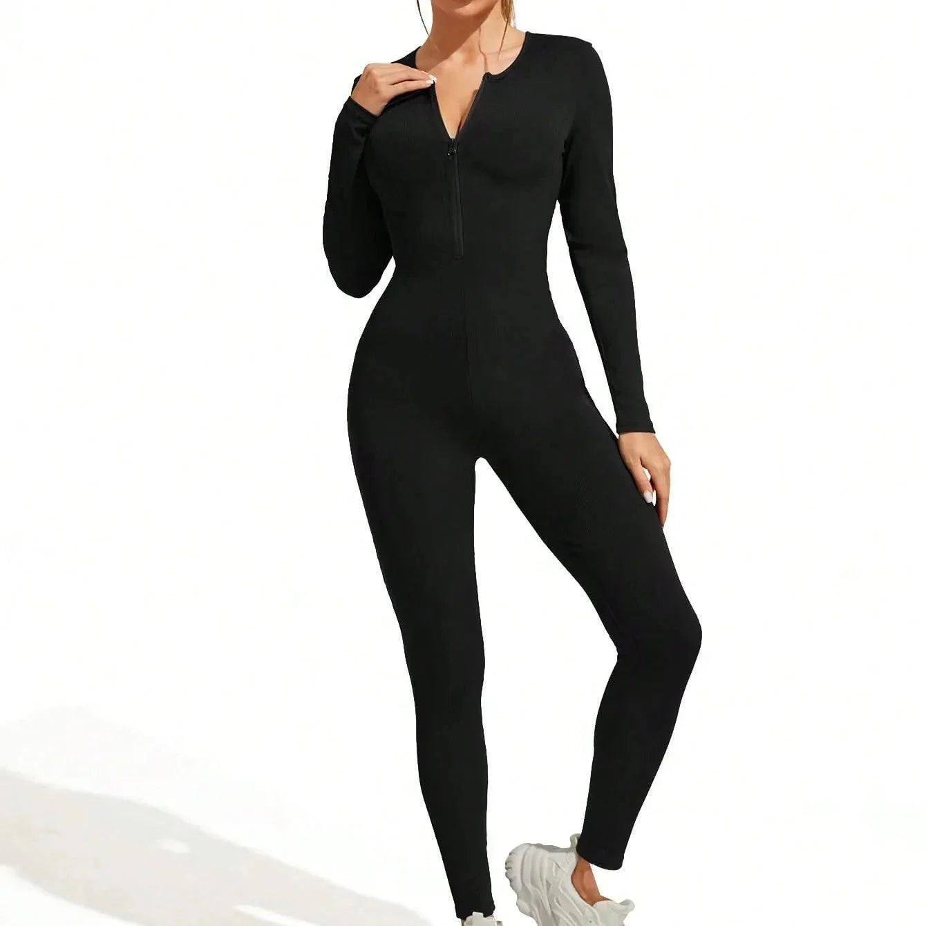 Comfortable and Stylish  Ribbed Zipper Bodysuit