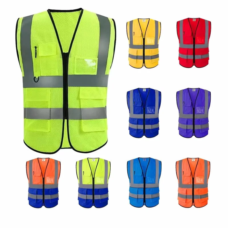 Reflective Safety Vest with Multiple Pockets