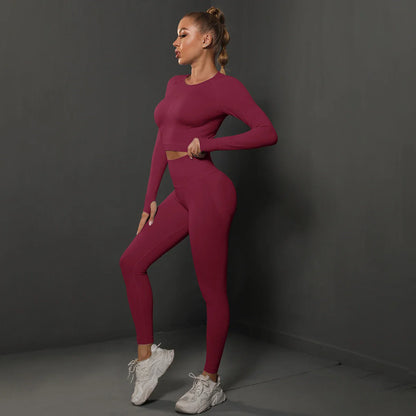 Seamless Yoga Set High Waisted Leggings Crop Top