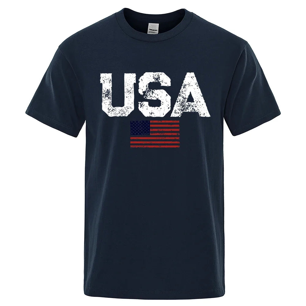 Vintage USA Flag Hip Hop Breathable Cotton Oversized T-Shirt