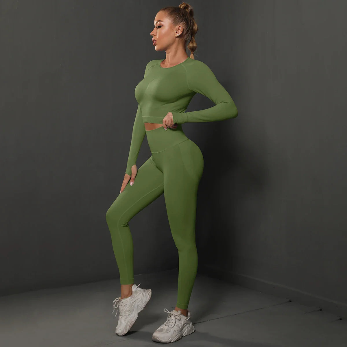 Seamless Yoga Set High Waisted Leggings Crop Top