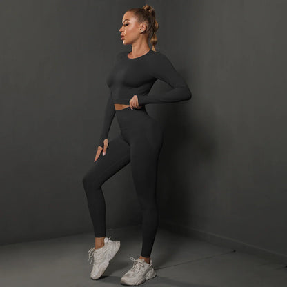 Seamless Yoga Set High Waisted Leggings Crop Top