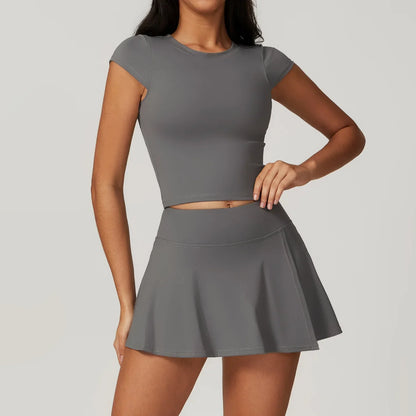 Anti Shine High Waisted Tennis Skirt and Yoga Pant Set