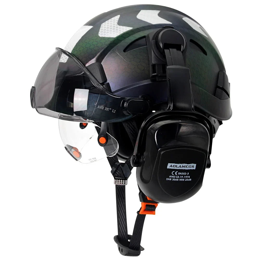 Construction Safety Helmet: Integrated Visor & Earmuffs