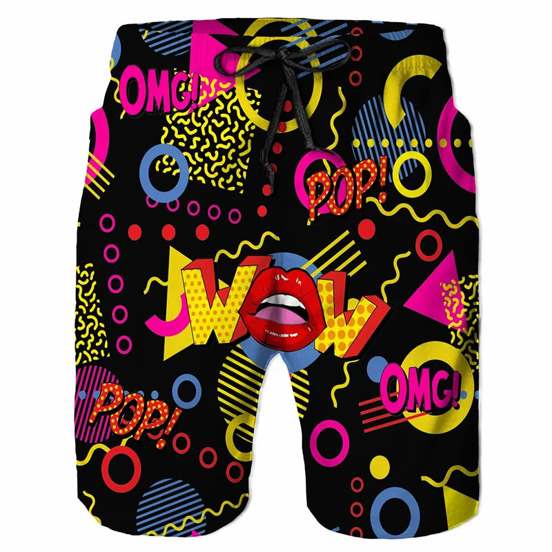 Colorful Graffiti Beach Shorts with 3D Print