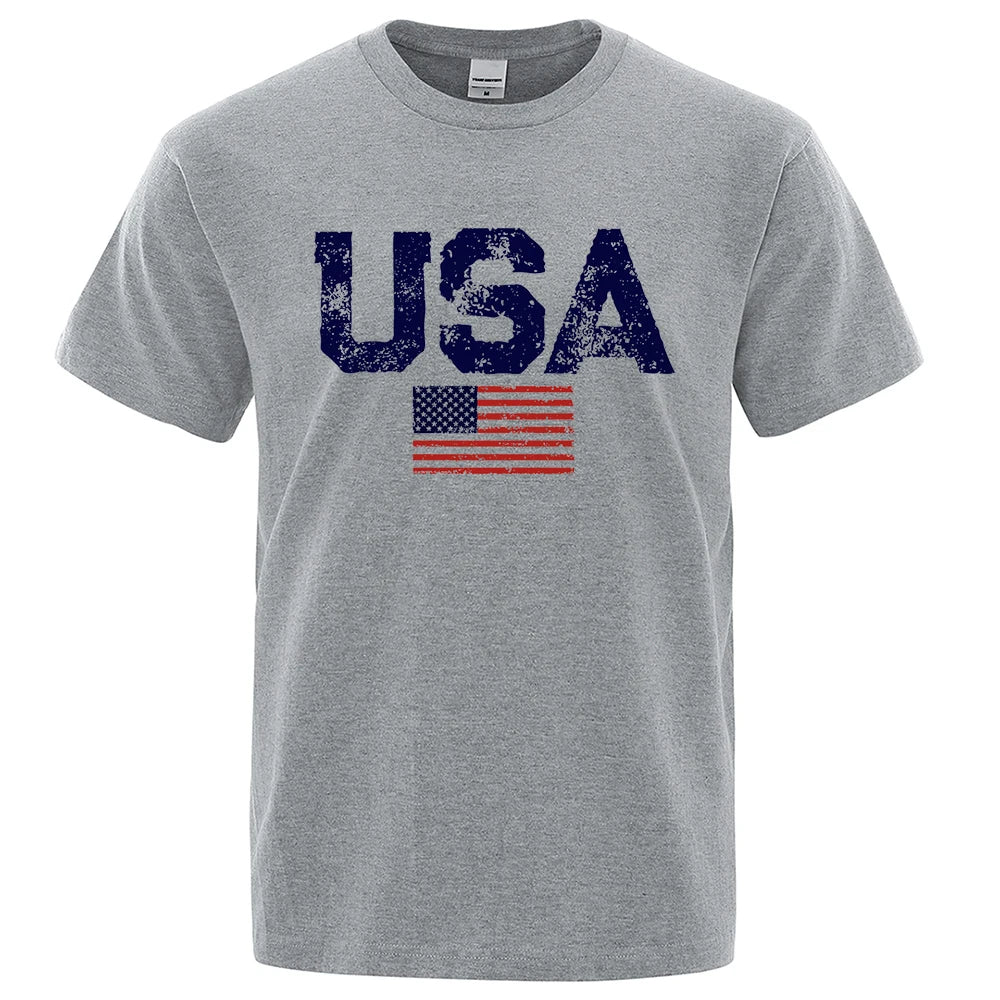 Vintage USA Flag Hip Hop Breathable Cotton Oversized T-Shirt