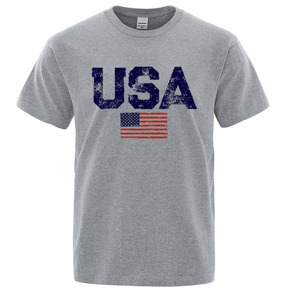 Vintage USA Flag Hip Hop Breathable Cotton Oversized T-Shirt