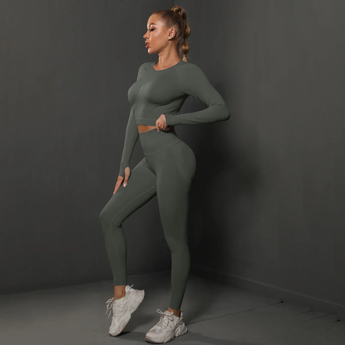 Seamless Yoga Set High Waisted Leggings Crop Top
