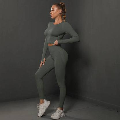 Seamless Yoga Set High Waisted Leggings Crop Top