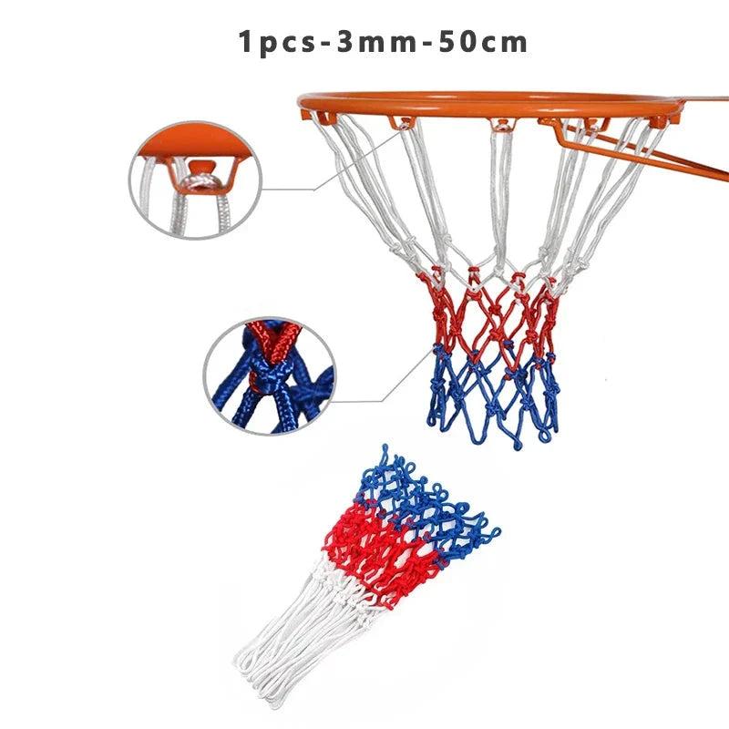 Durable Tri-Color Basketball Net for Powerful Dunks