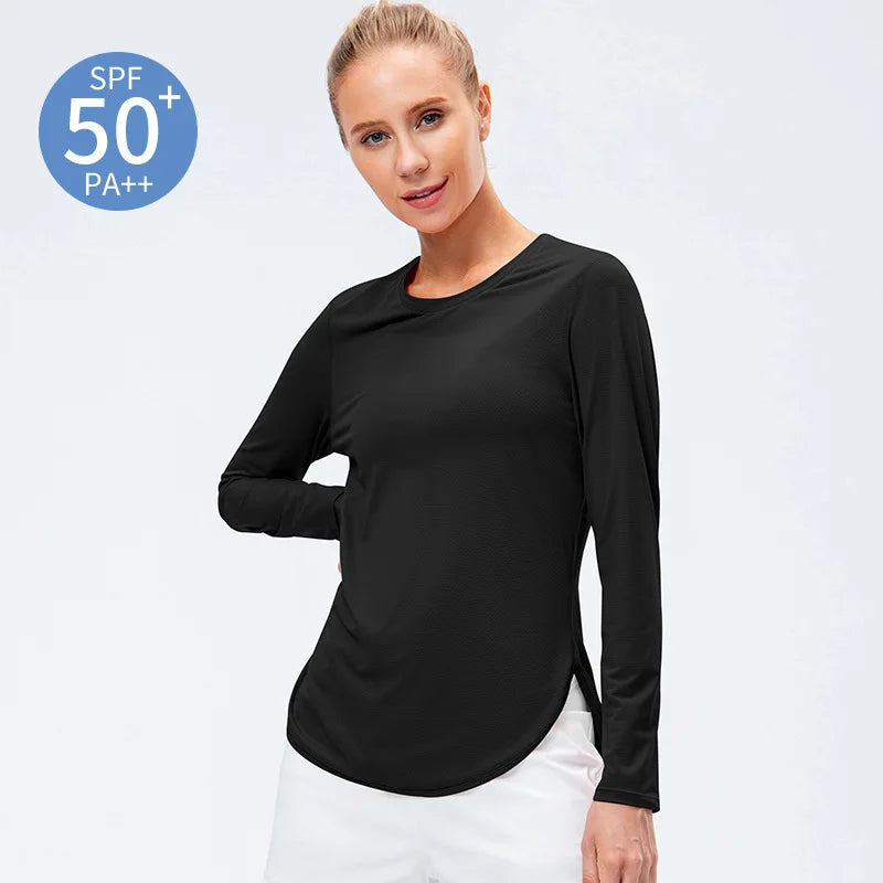 Women's Quick-Dry Long Sleeve Yoga Top with UV Sun Protection