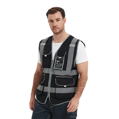 Heavy Duty Reflective Safety Vest with 9 Pockets and Zippers