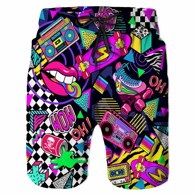 Colorful Graffiti Beach Shorts with 3D Print