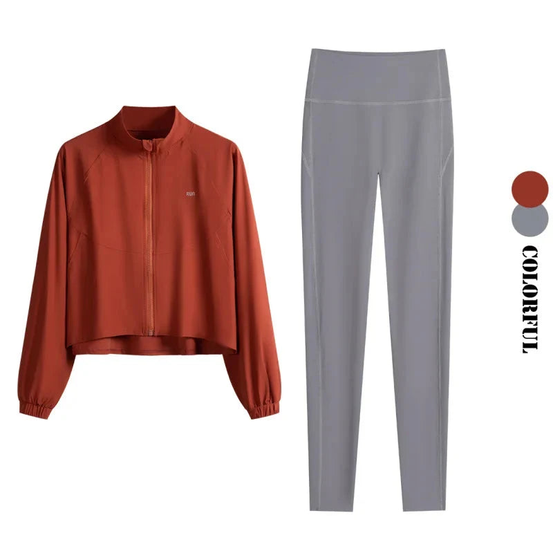 Women’s 2-Piece Yoga Set: Zip Jacket & High Waist Leggings