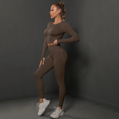 Seamless Yoga Set High Waisted Leggings Crop Top