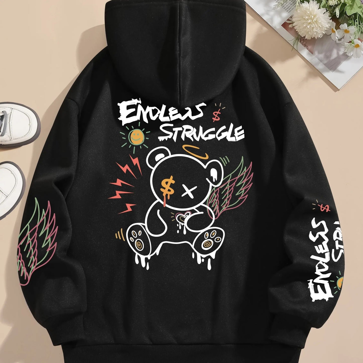 Cozy Couple Style  Personalized Bear Print Hoodie