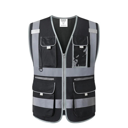 Heavy Duty Reflective Safety Vest with 9 Pockets and Zippers