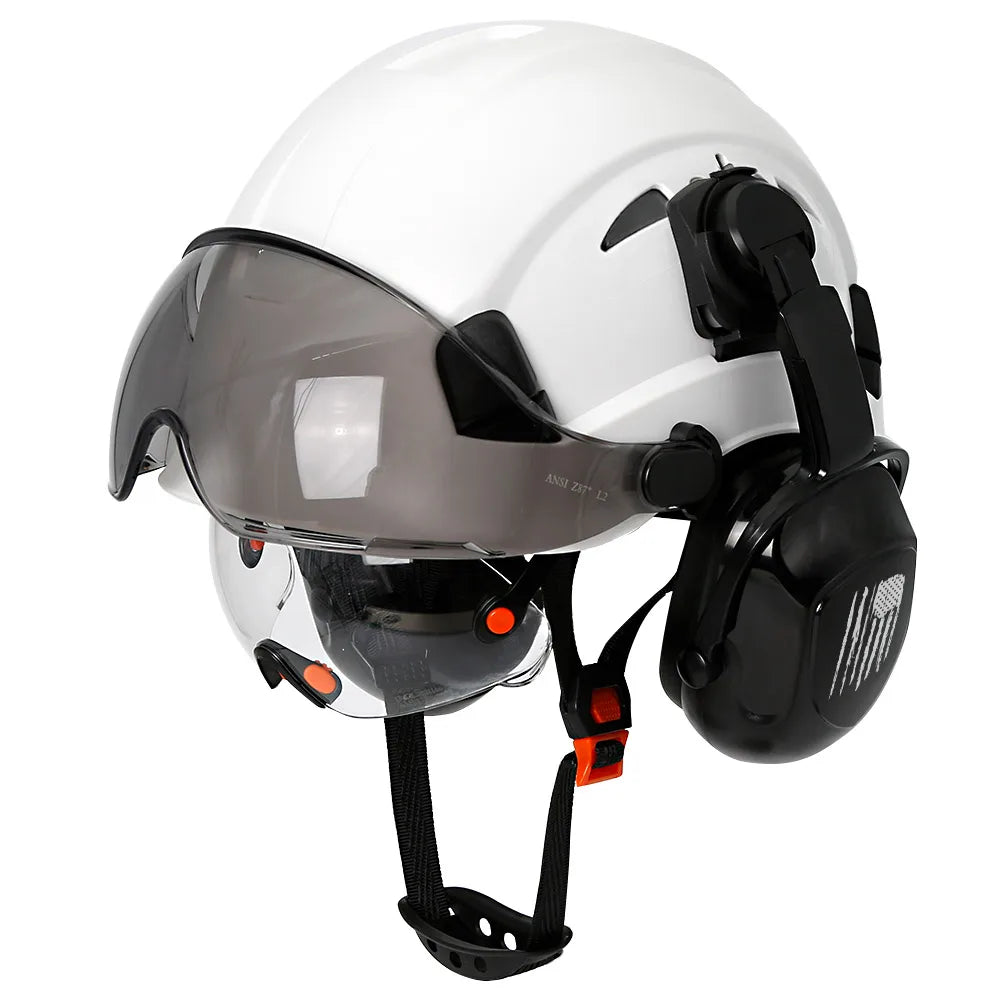 Construction Safety Helmet: Integrated Visor & Earmuffs