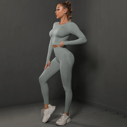 Seamless Yoga Set High Waisted Leggings Crop Top
