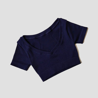 Seamless Yoga Shirts Deep V Neck  Short Sleeve