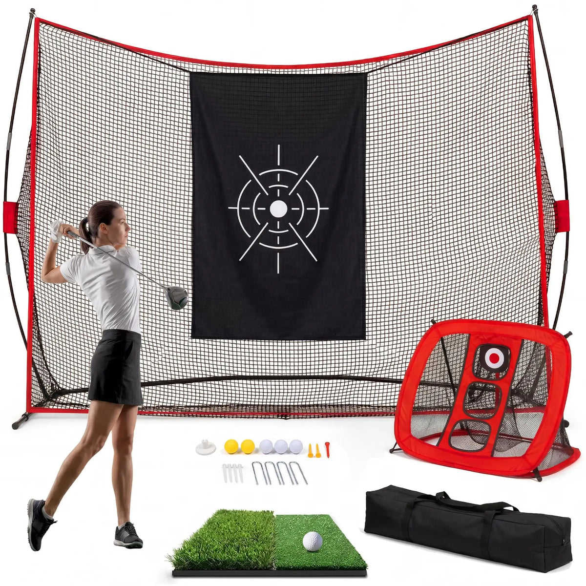 Backyard Golf Hitting Net & Practice Mat Bundle
