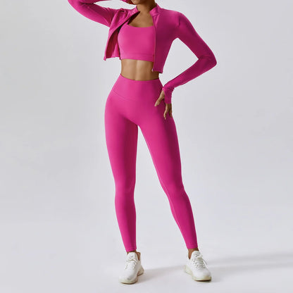 Zippered Yoga Set  Long Sleeve & High Waist Leggings