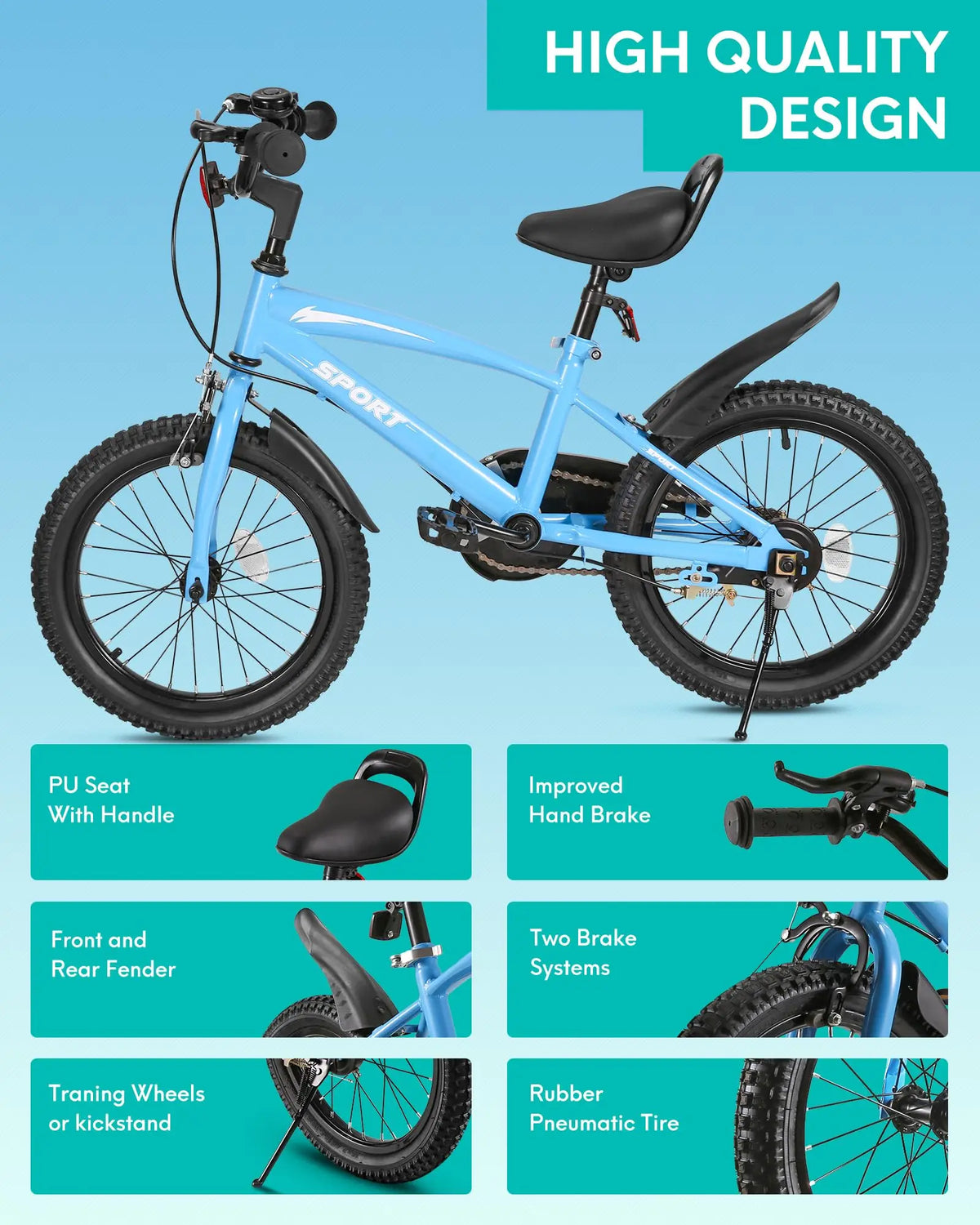 Kids' Bike with Training Wheels & Dual Handbrakes