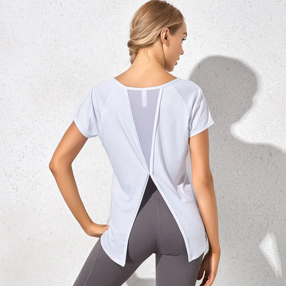 Women's Short Sleeve Yoga Shirt Breathable  Stretchy Sexy