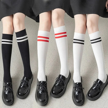 Striped Cotton Knee High Socks