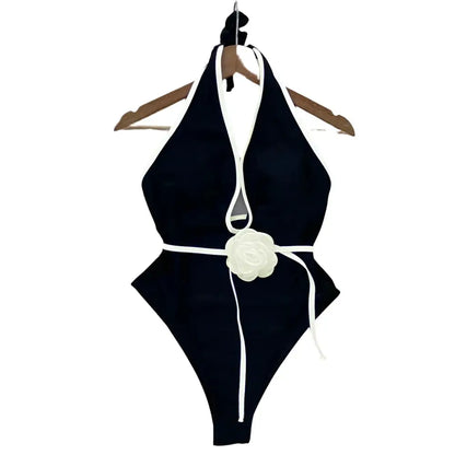 Floral Halter Bandage One-Piece Swimsuit
