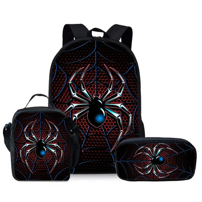 Spider Pattern 3-Piece Backpack Set for Kids & School