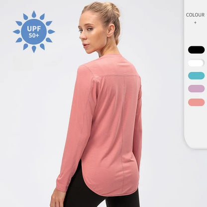 Women's Quick-Dry Long Sleeve Yoga Top with UV Sun Protection