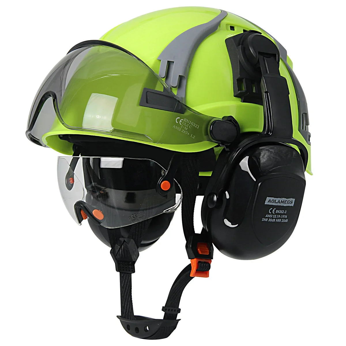 Carbon Fiber Vented Safety Helmet with Earmuffs & Goggles