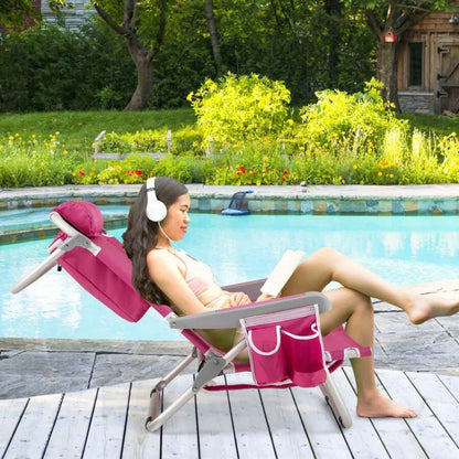 Lightweight Folding Beach & Camping Chair with Storage & Strap