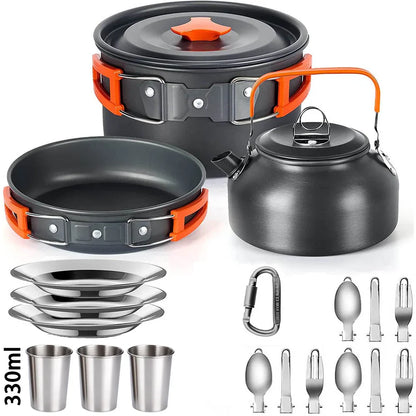 Complete Camping Kitchen Cookware Tableware & Teapot for 2-3