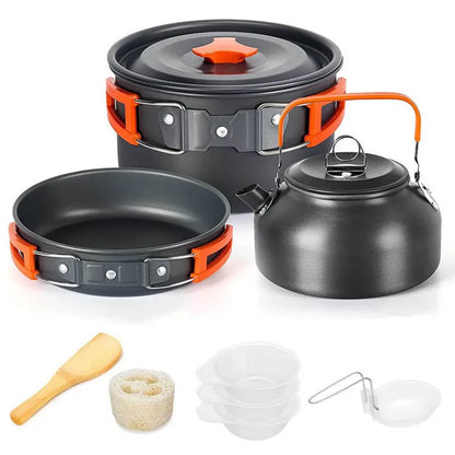 Complete Camping Kitchen Cookware Tableware & Teapot for 2-3