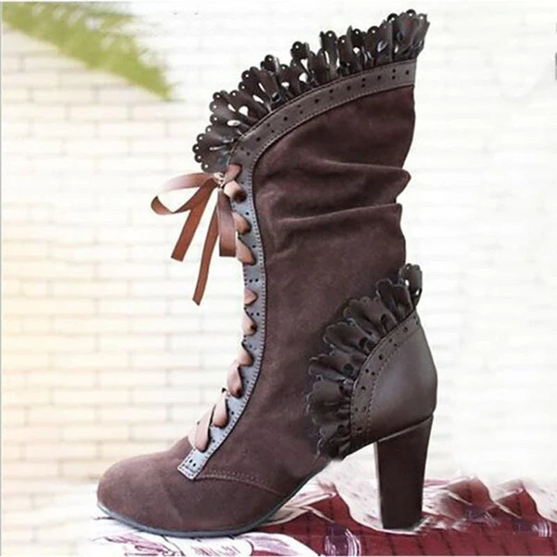 Women's Lace-Up High Heel Boots