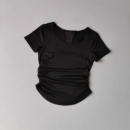 Women's Summer Mesh Yoga Pleated Fitness T-Shirt