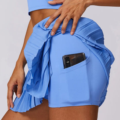 Versatile Tennis Skirts High Waisted  Pleated  Pockets  Tummy Control
