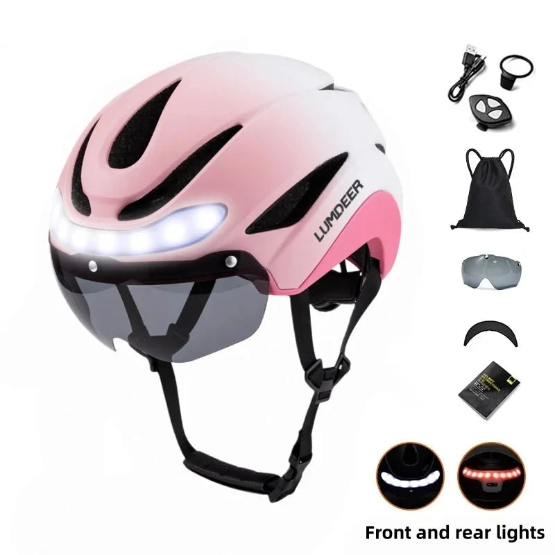 Ultralight Road Bike Helmet with Turn Signals & Magnetic Goggles