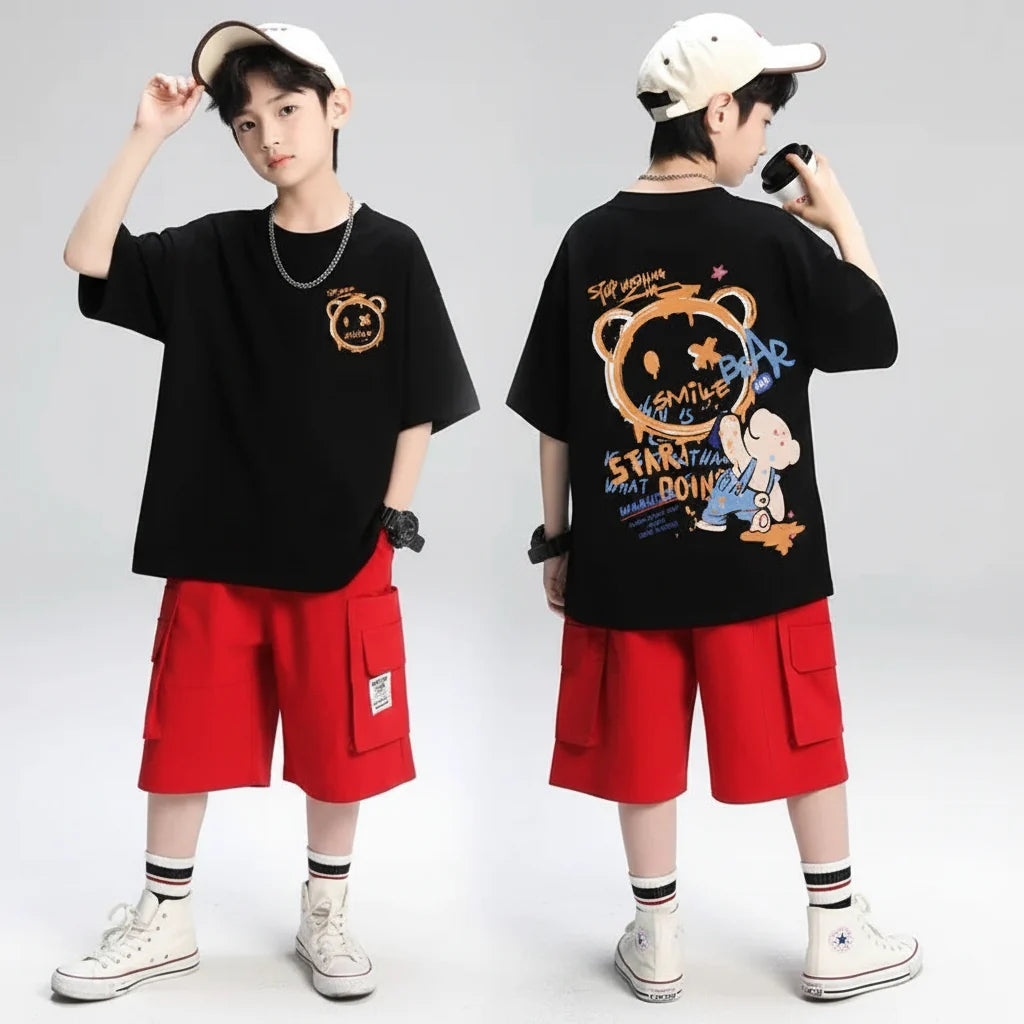Kids' Graffiti Teddy Bear Streetwear T-Shirt