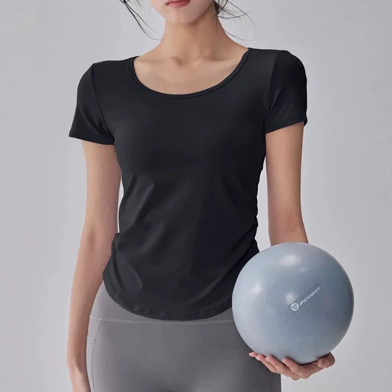 Women's Summer Mesh Yoga Pleated Fitness T-Shirt